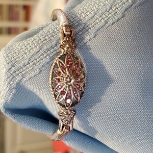 Pink Rhinestone and Silver Metal Braclet